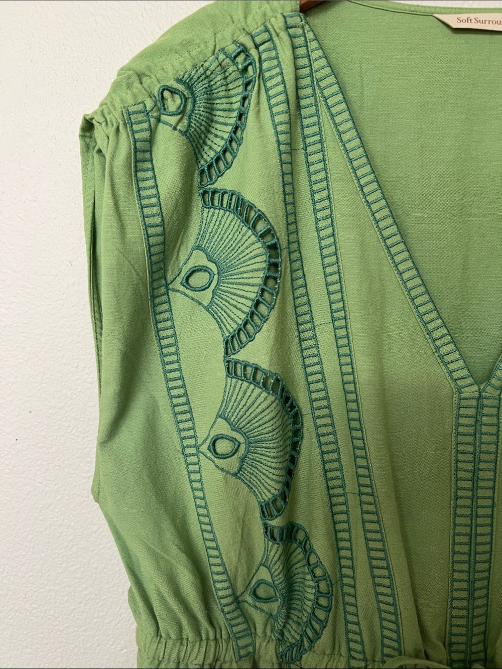 Soft Surroundings Green Embroidered V‑Neck Maxi Dress - Picture 5 of 7